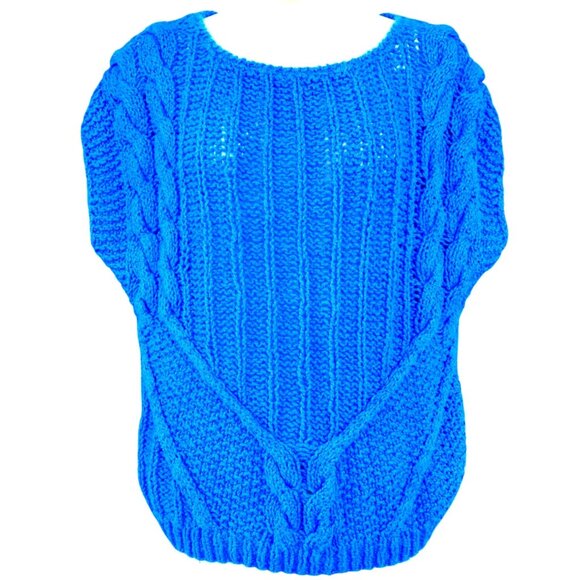 Renee Tener for Jeanne Pierre Blue Knit Top Vintage 1980s Cap Sleeve Medium - Picture 1 of 4